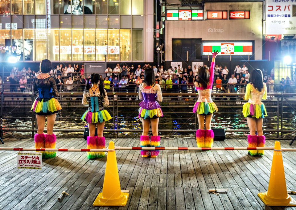 J-pop girls singing in the canal in Osaka
