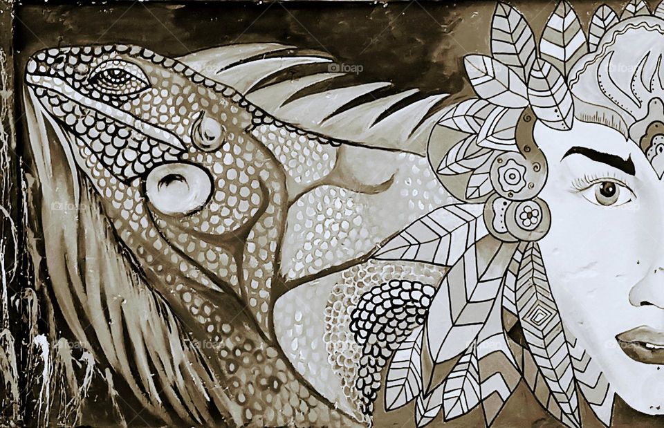 Imagen en cepia que combina arte urbano con color antiguo.