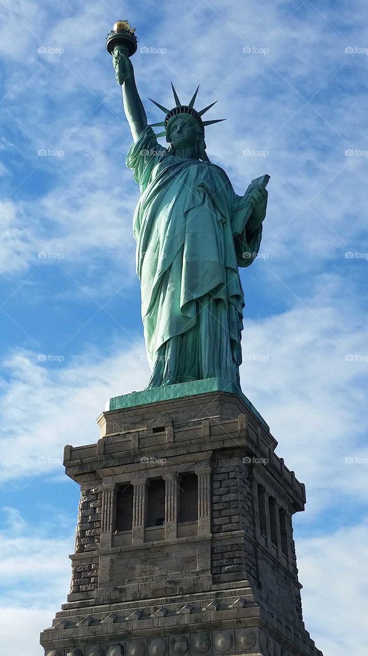 The Statue of Liberty in all her patriotic grace
