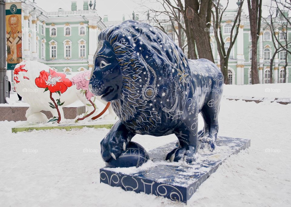 Blue Lion Sculpture