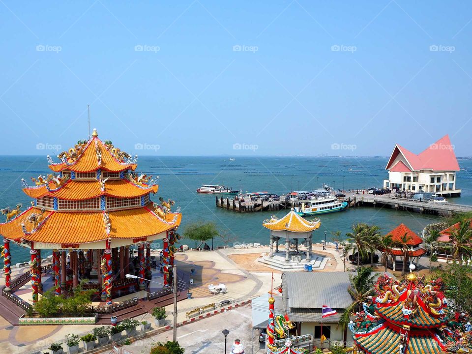 Scenic view above Buddhist temple.