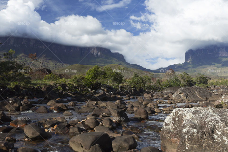 Mount Roraima and Kukenan Tepui in Venezuela, Canaima National Park.