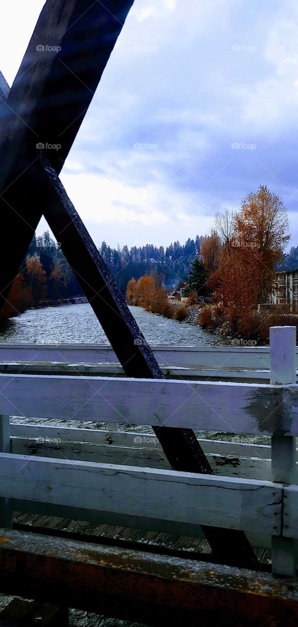 having a quick peek over the side of bridge as we drive by