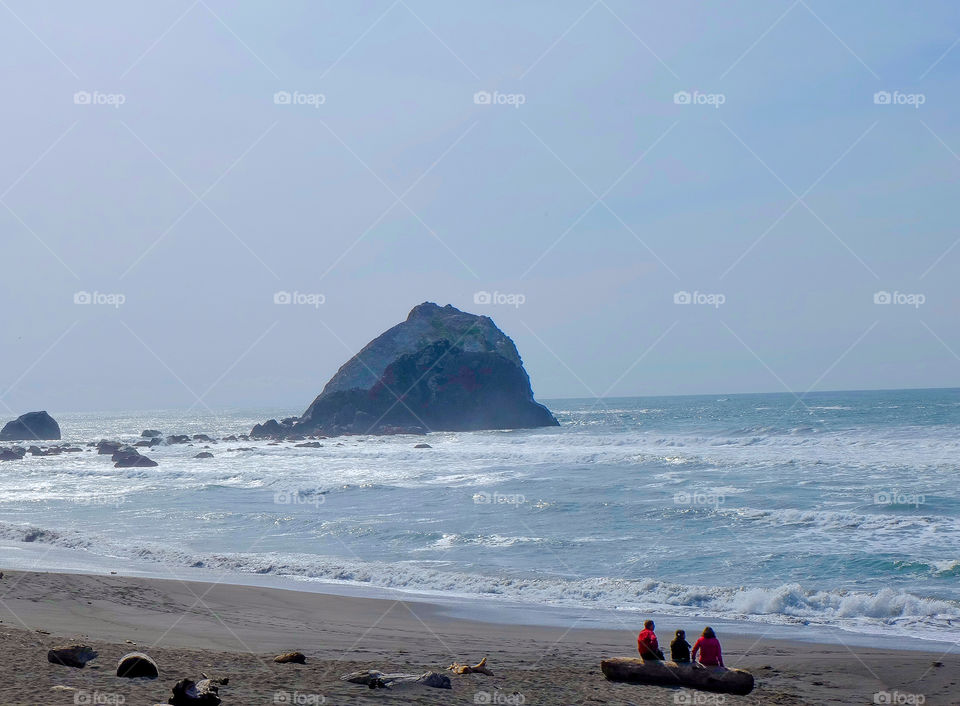 Family admiring ocean