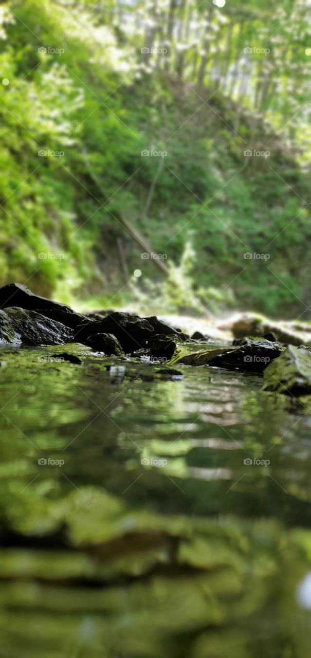 water falling in cave
