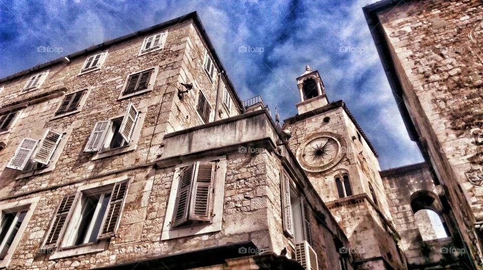 Low angle view of old stone building