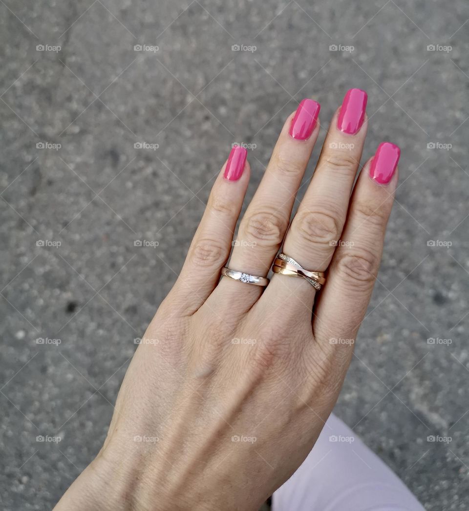 Magenta color manicure…