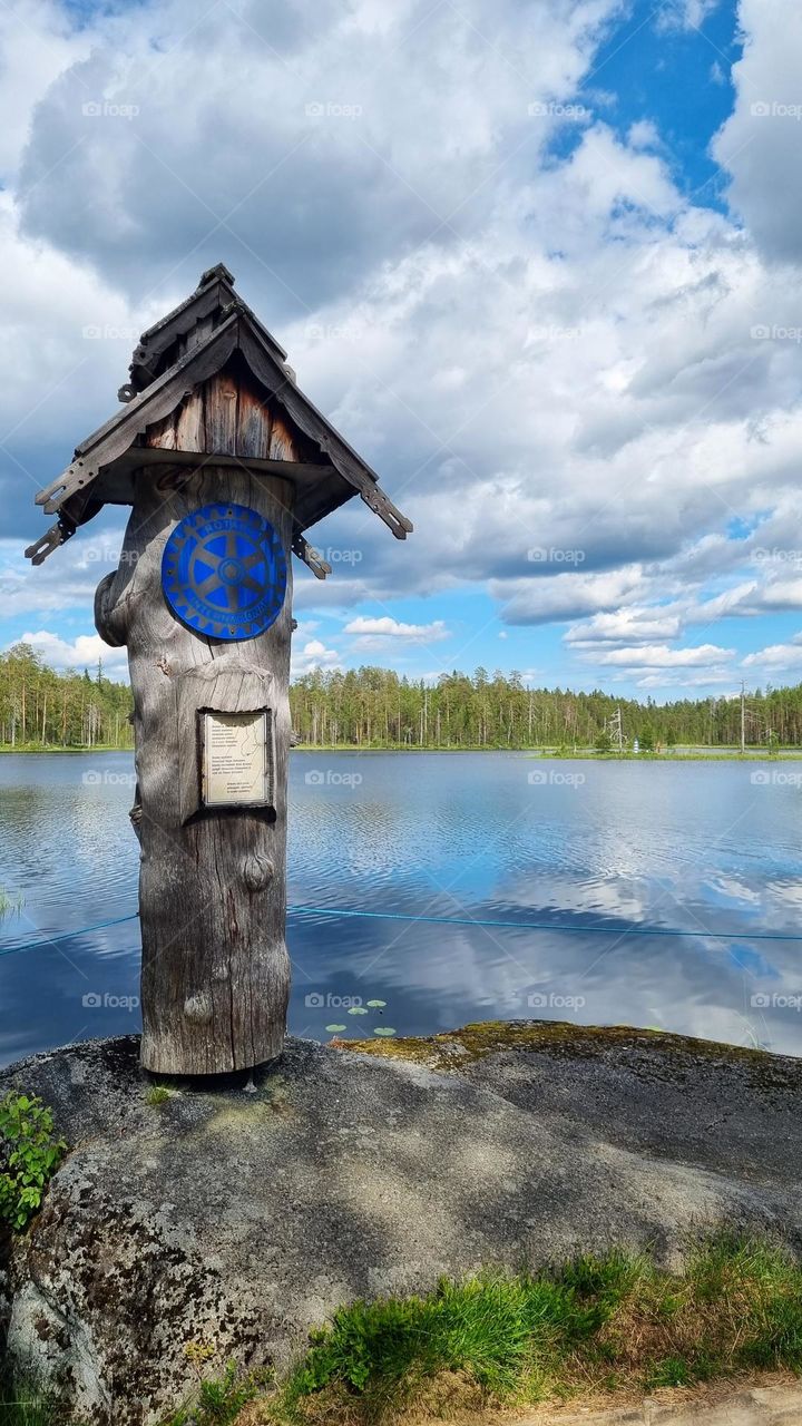 Mainland Europe's easternmost point on the border of Finland and Russia. A very popular tourist destination. Photographed from the Finnish side in Ilomantsi, eastern Finland. There is a border in the middle of the water and behind it is Russia