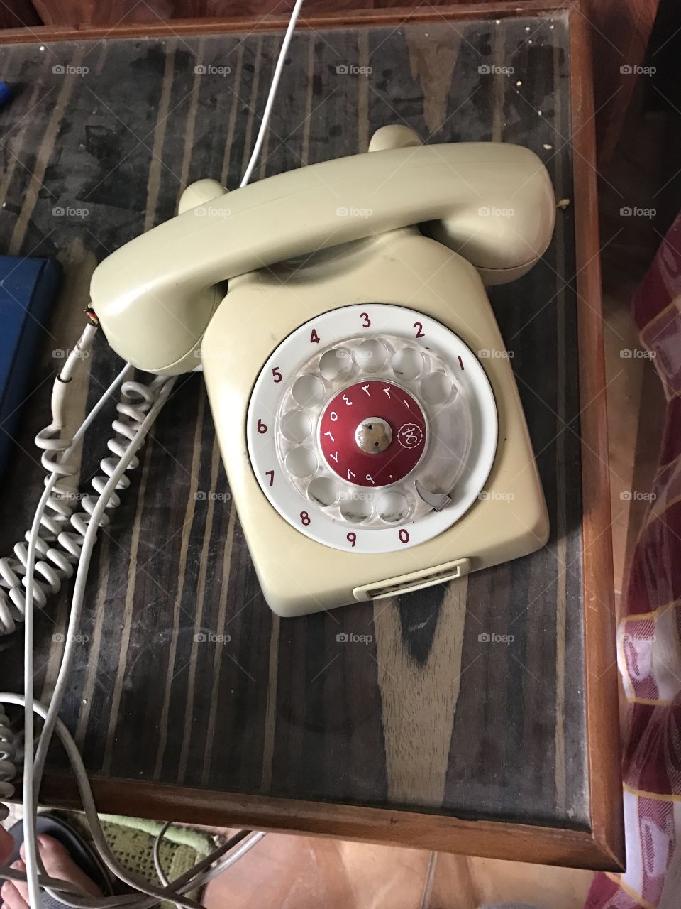 Antique old telephone on table