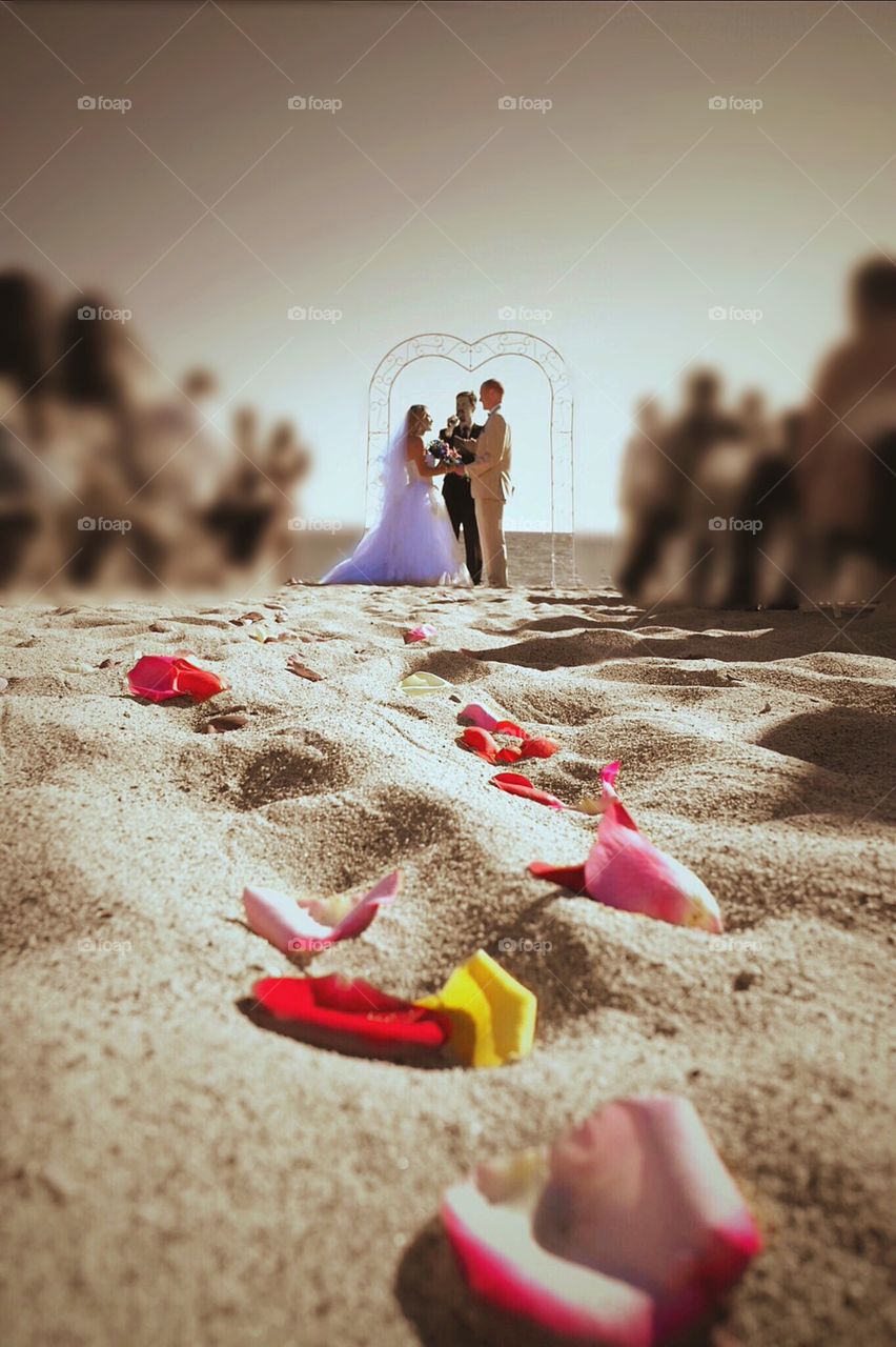Wedding, petals, sand, vows