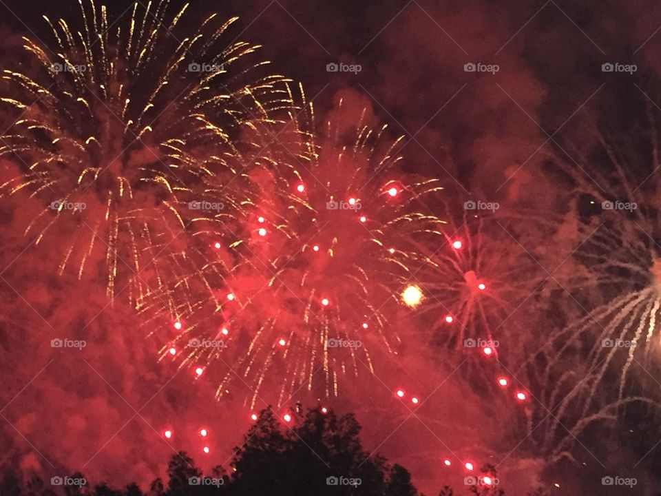 Fireworks New Years red night sky