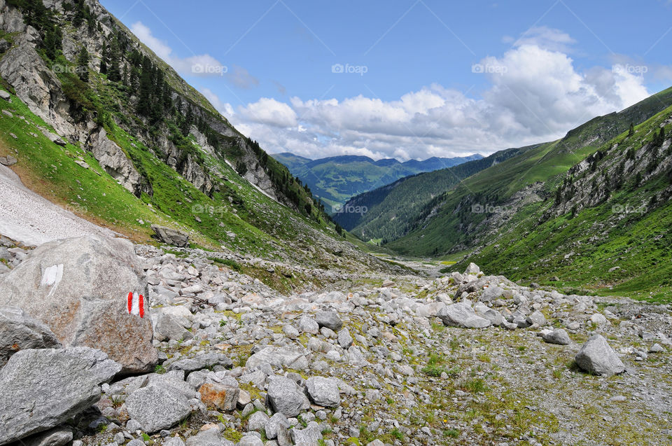 Zillertal alps in austria. High Tauern mountain range. aerial view into valley. alps.