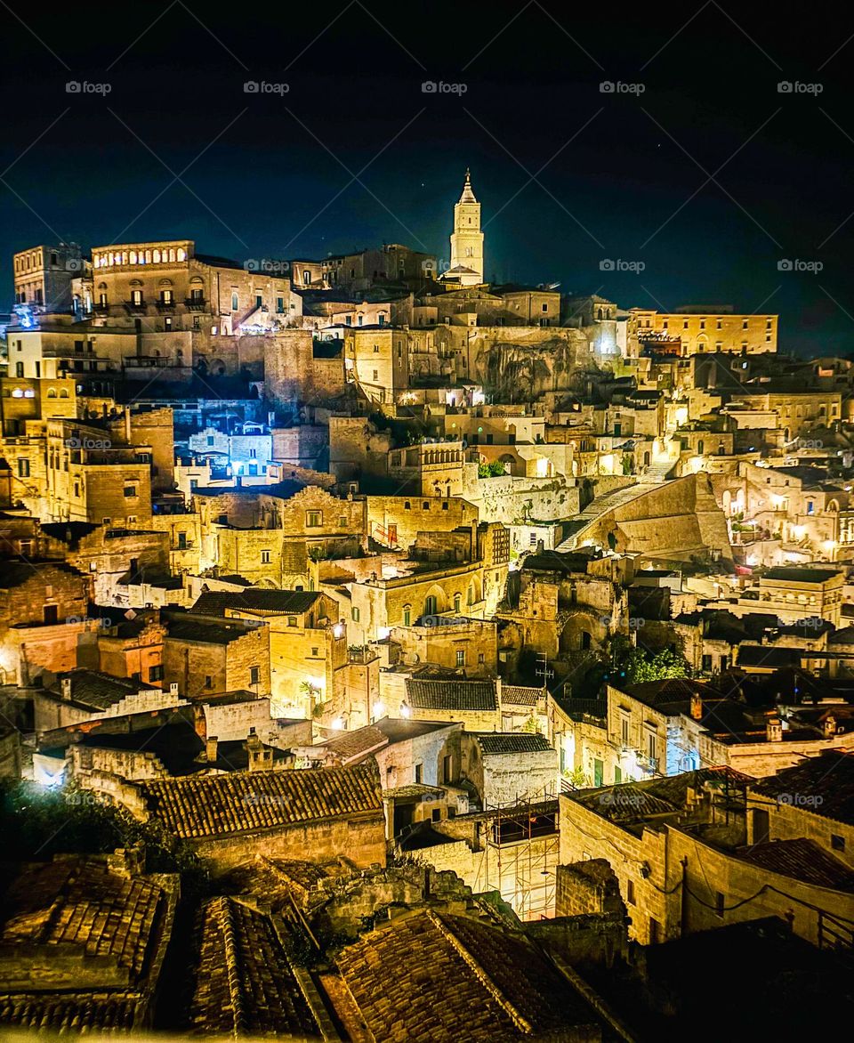 The amazing city of Matera, Basilacata, Italy at night.