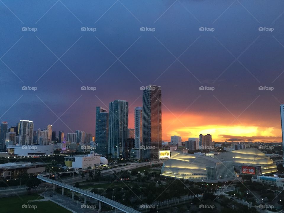 Downtown Miami sunset view