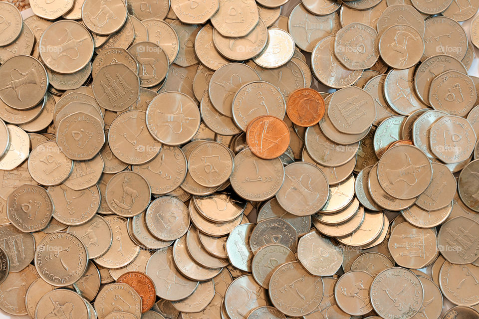 Assorted UAE coins, top view