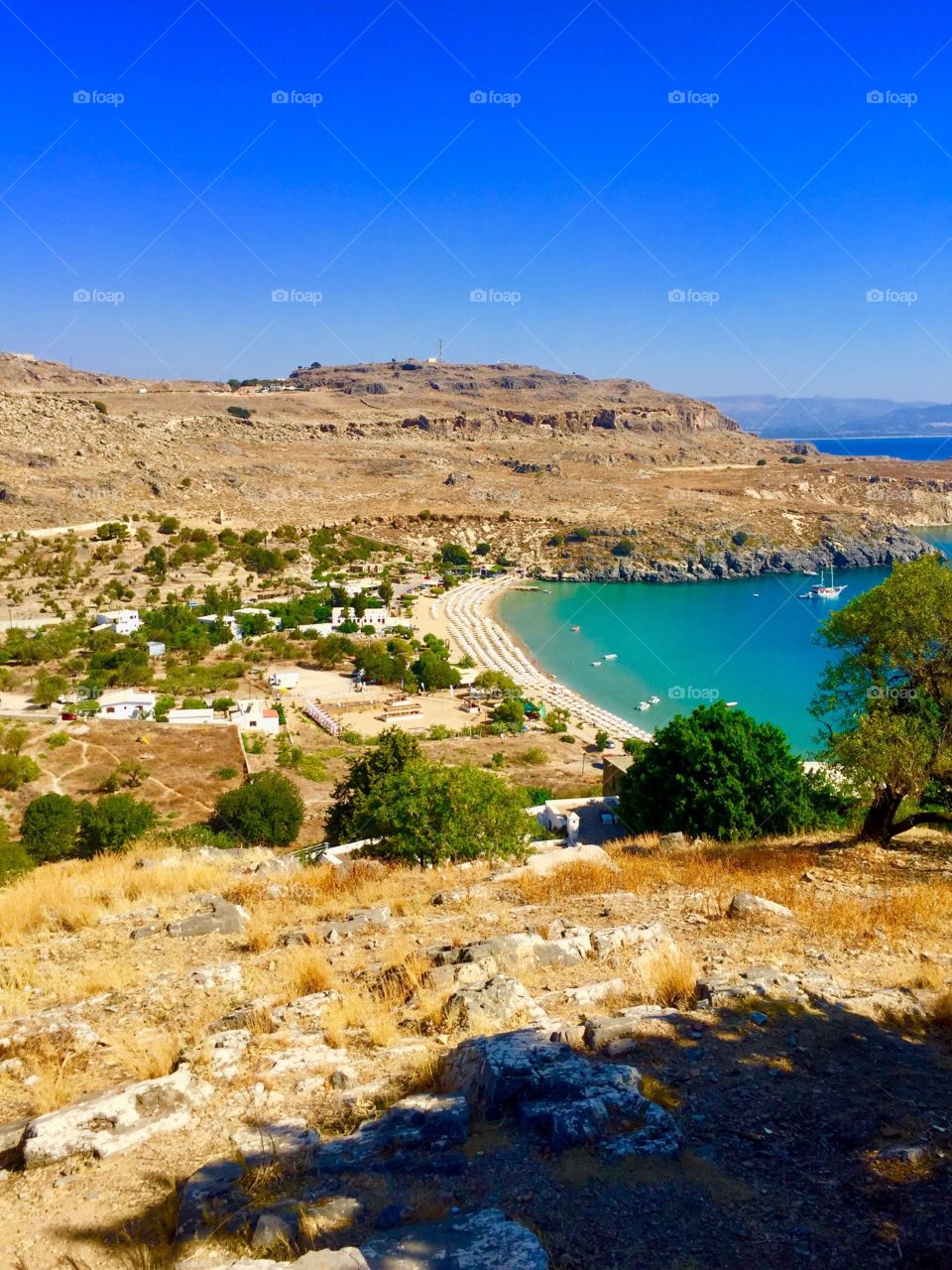 Beautiful view over the beach in Lindos - Greece