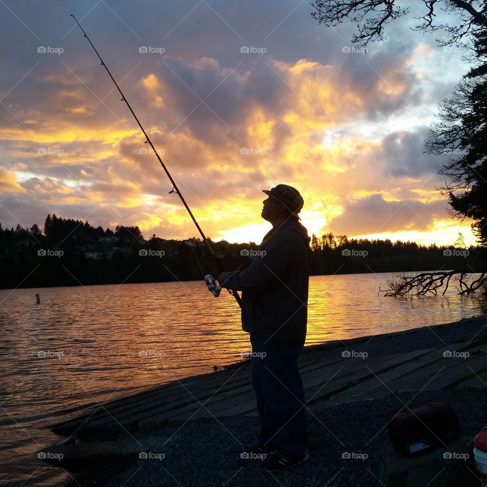 Gone fishing. Enjoying a beautiful evening, out fishing on Lacamas Lake. 