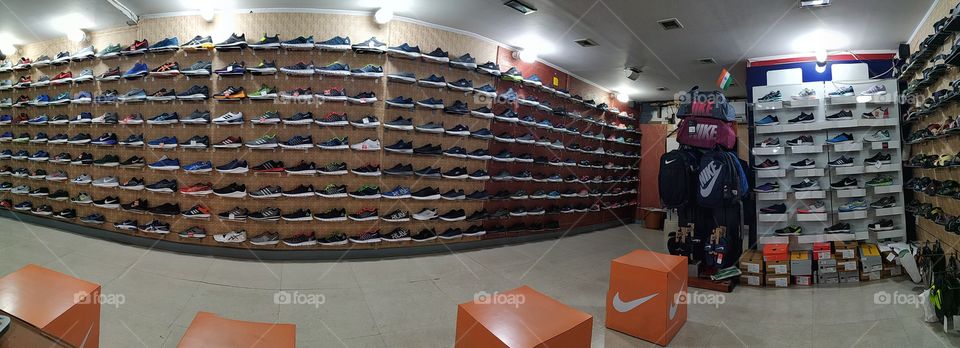 Panorama view of a sneakers store in India 2018