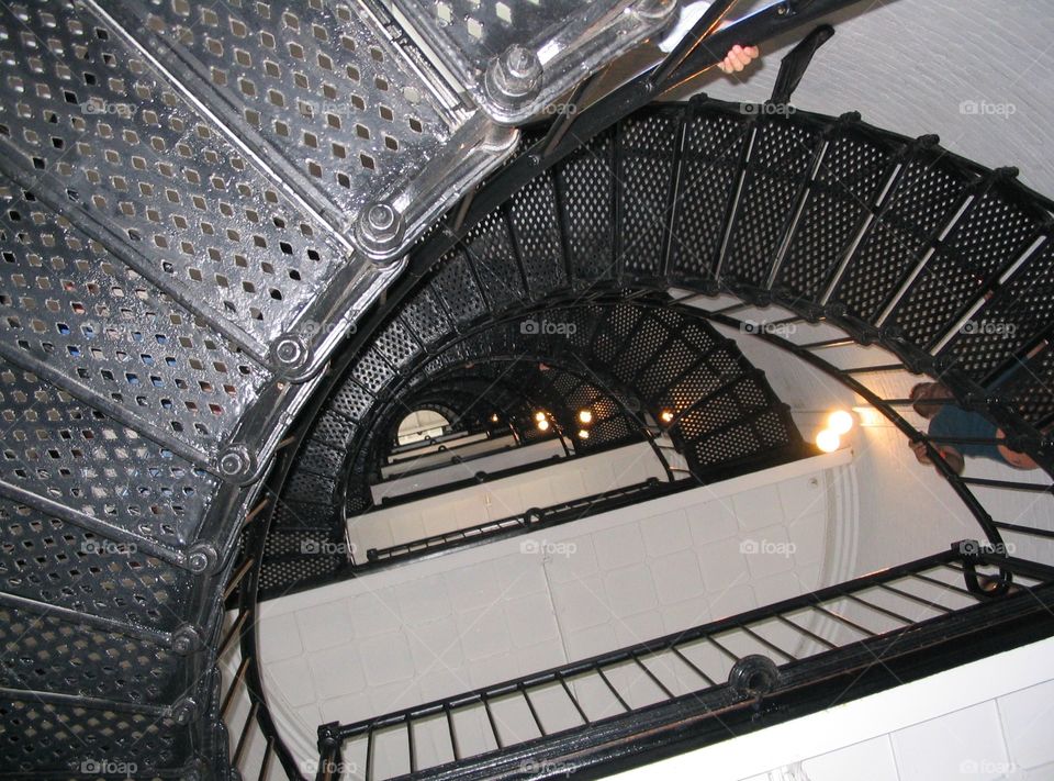 looking down the stairs in the lighthouse