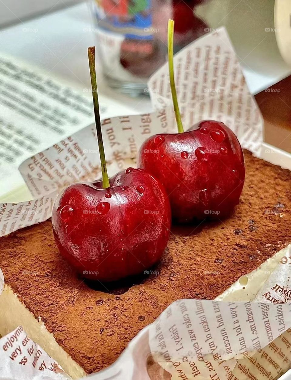 Delicious cake and cherry