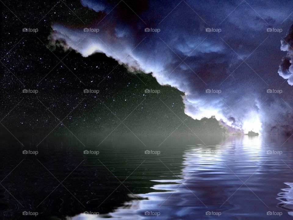 Starlight night on the lake. Starlight night on the lake 
