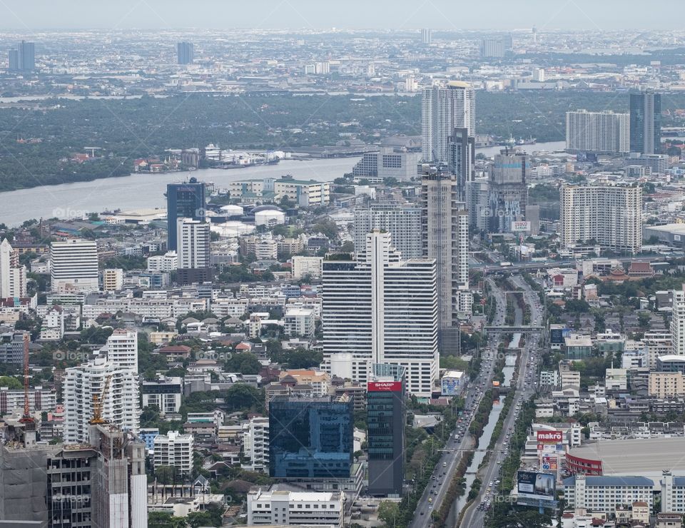 Bangkok/Thailand-May 04 2019:Big city bird eyes view