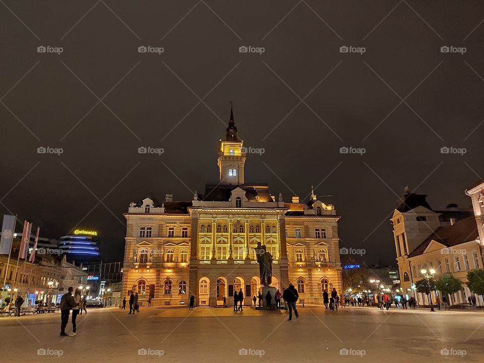 Novi Sad Serbia town hall night scenery