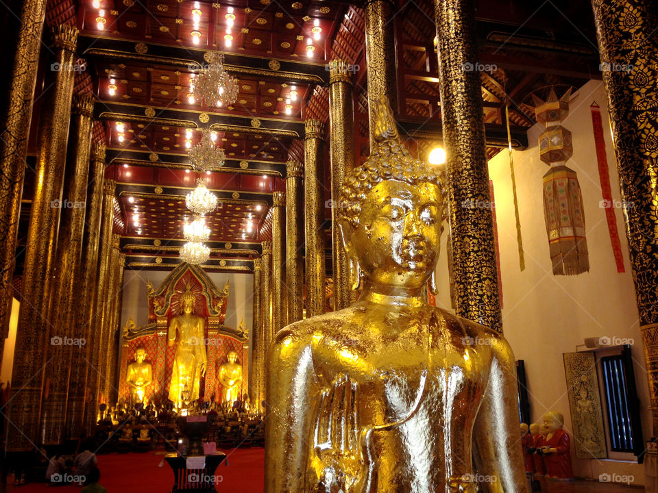 Destination Thailand,Chiangmai province,Buddha images in Wat Chedi Luang.