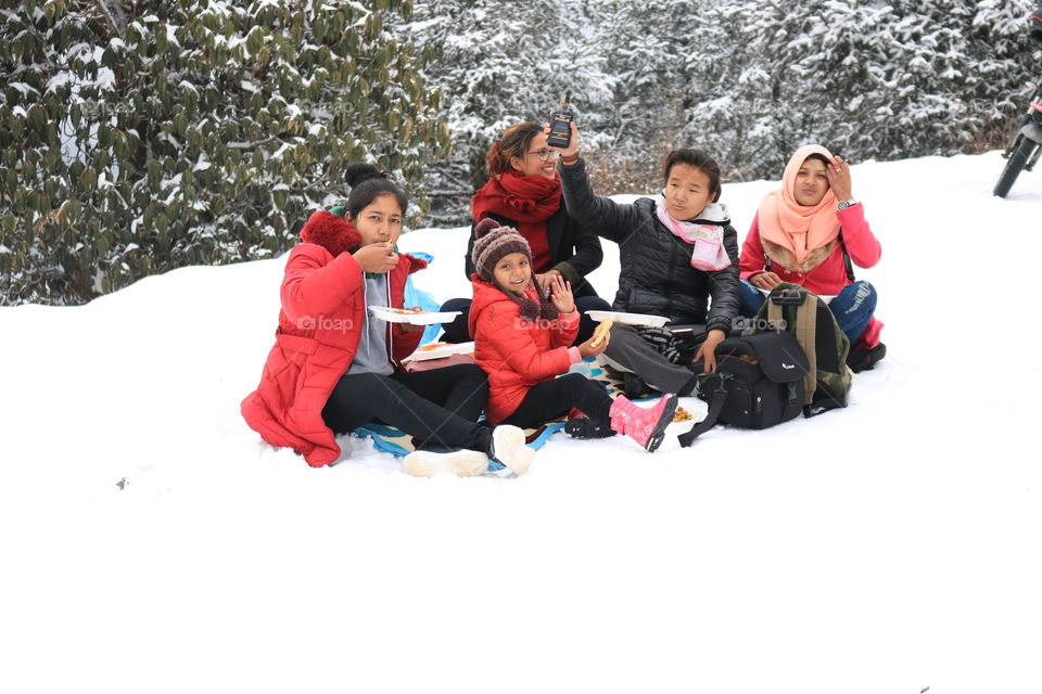 Dry picnic in Snow with whisky