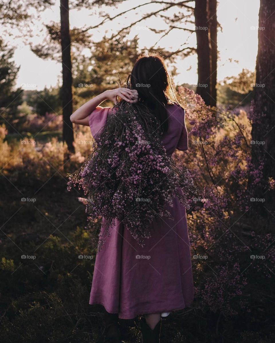 heather flowers, nice colors, spring season, nice woman