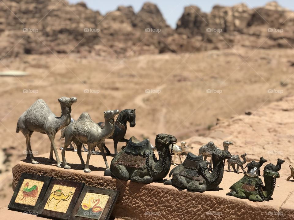 Statues of camels. Desert. Jordan