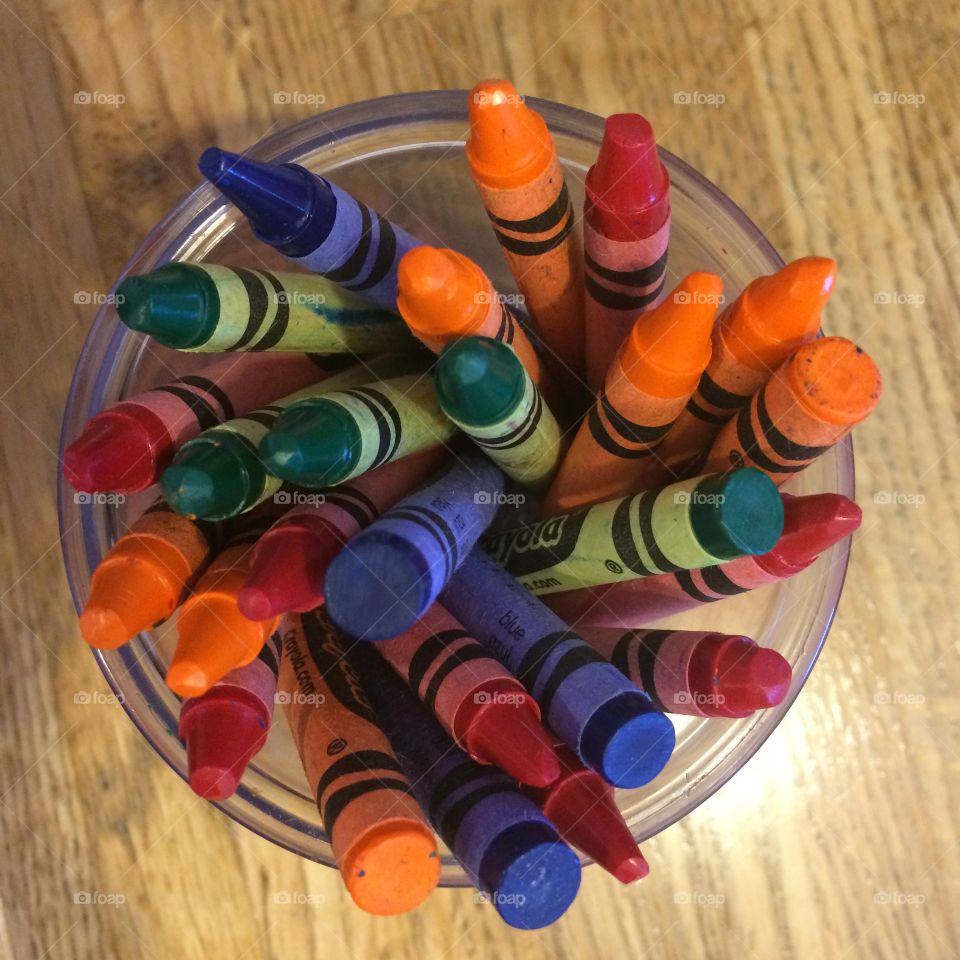 Crayons. Crayons in a glass