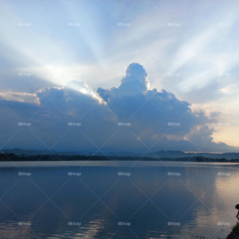 View of the lakeside in the evening