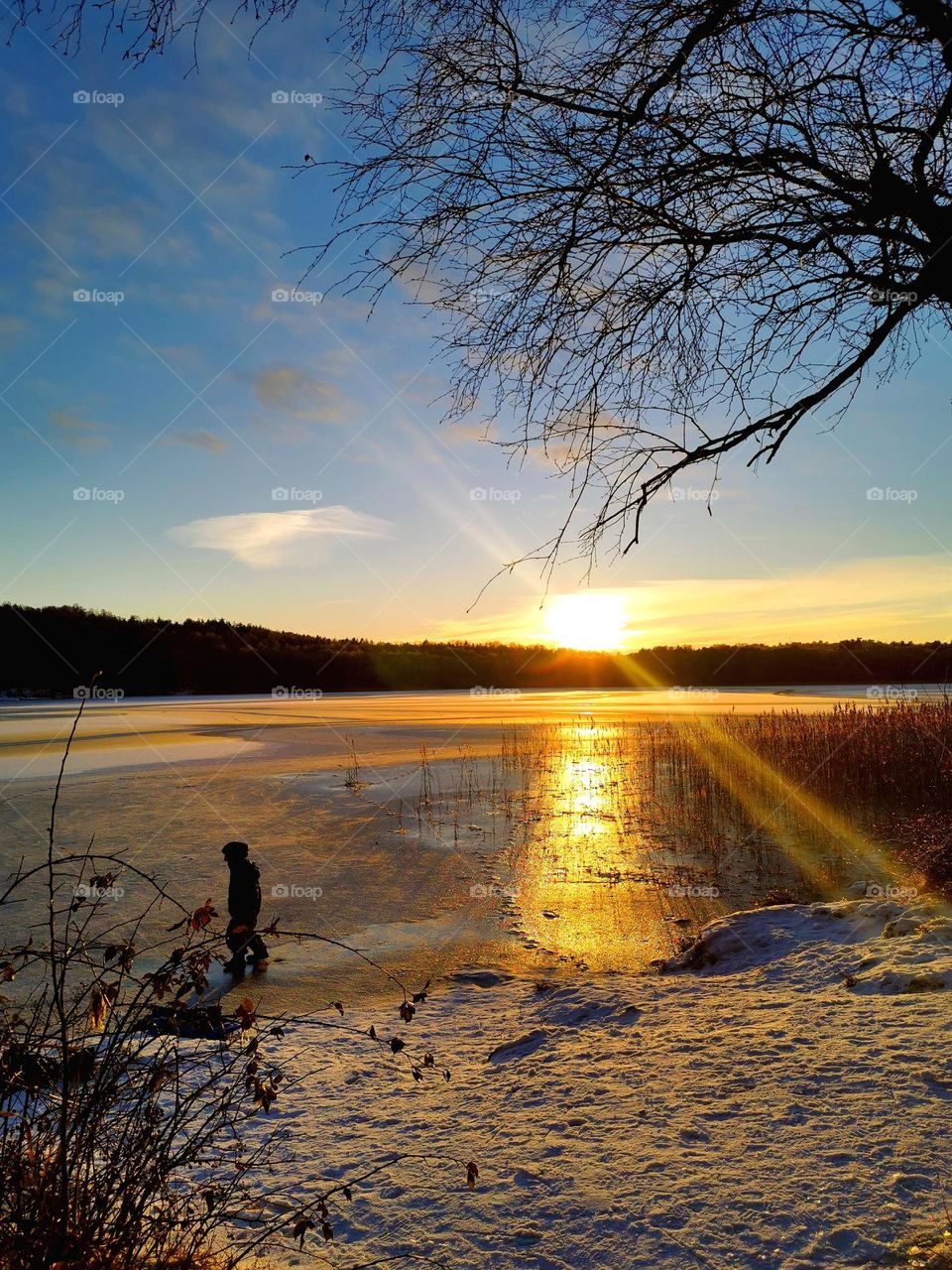 Golden sunset on the ice