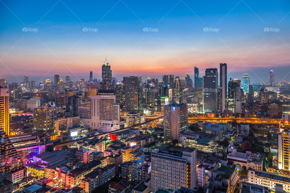 Bangkok Cityscape. Picture taken from ALoft hotel in Nana district right after the sunset