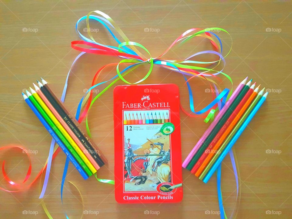 Colorful pencils, colorful ribbon