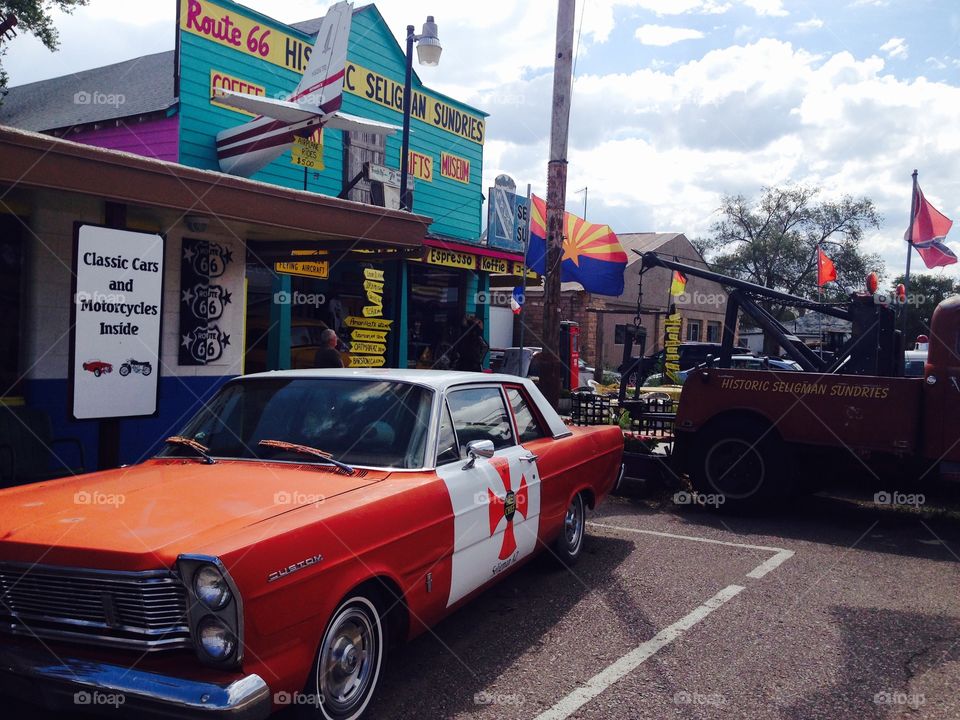 Classic car and beautiful gift shop in a nice town,Seligman