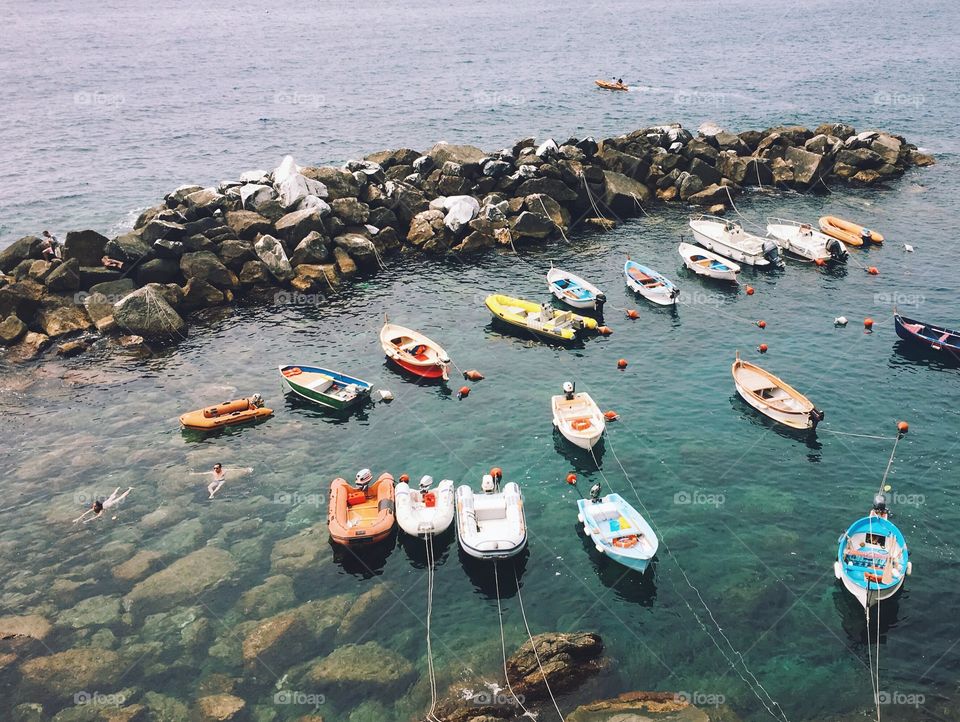 High angle view of boats in Cinque Terre
