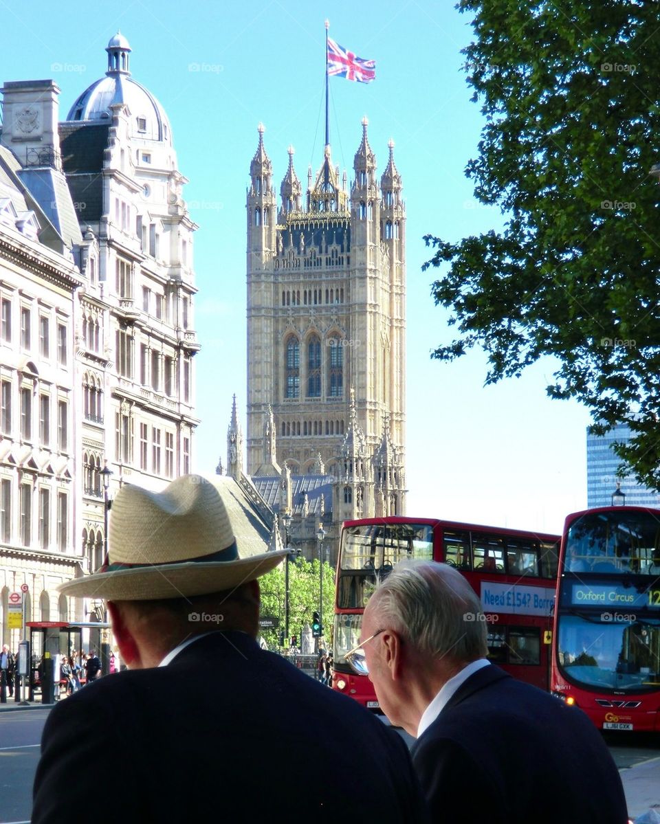 English gentlemen waiting for the bus