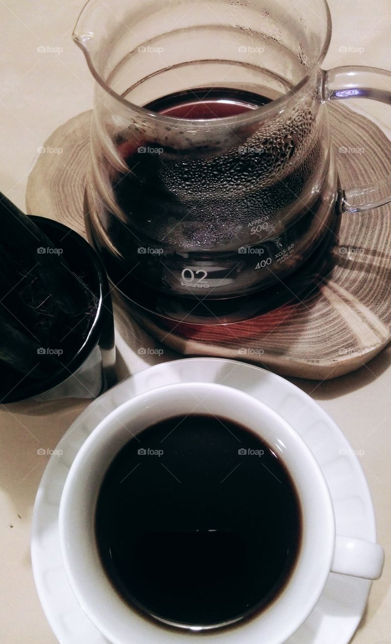 Cup of coffee and Hario Range Server