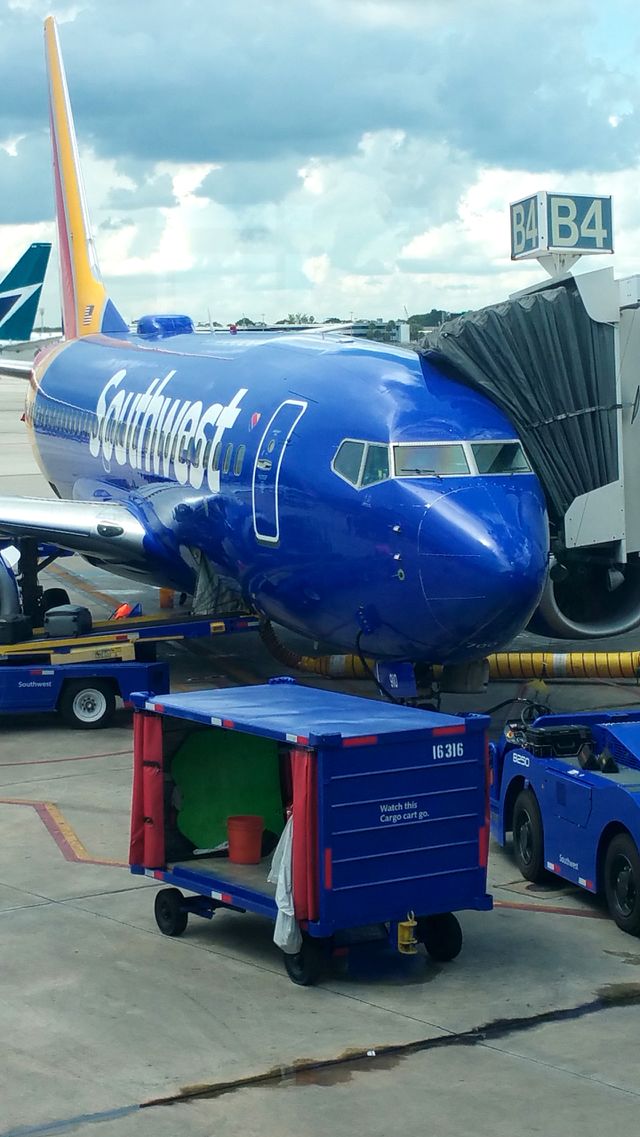 Southwest airlines getting serviced for takeoff Fort Lauderdale