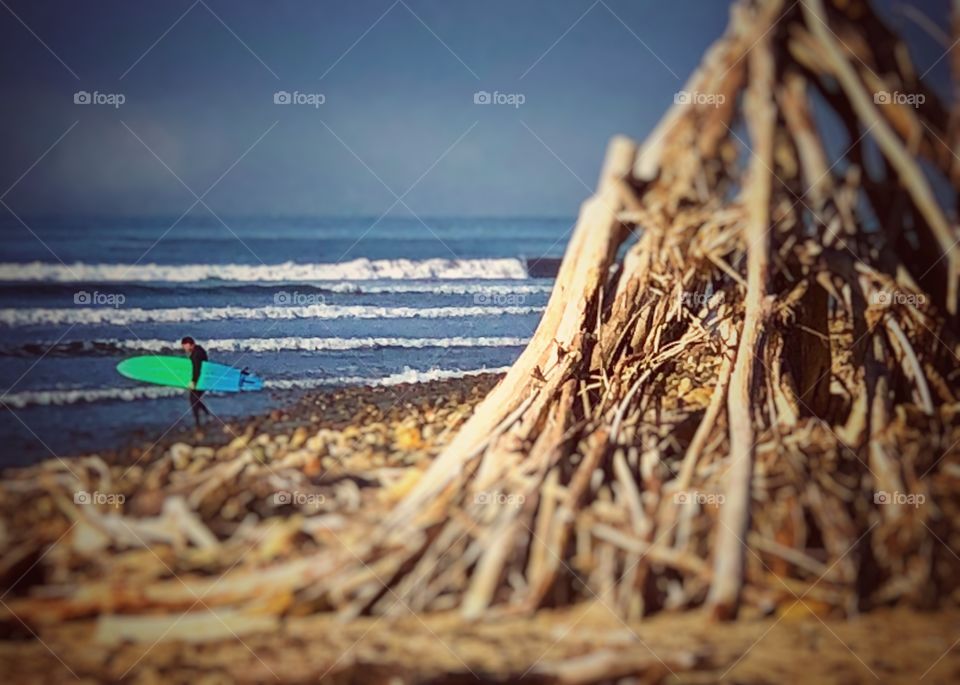 Surfer and Driftwood 