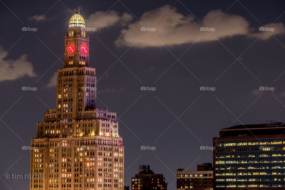 I’m standing on the roof of my South Brooklyn hotel at 9.25pm on a warm night looking up to the wonderful building next to the Atlantic Terminal, NYC, USA