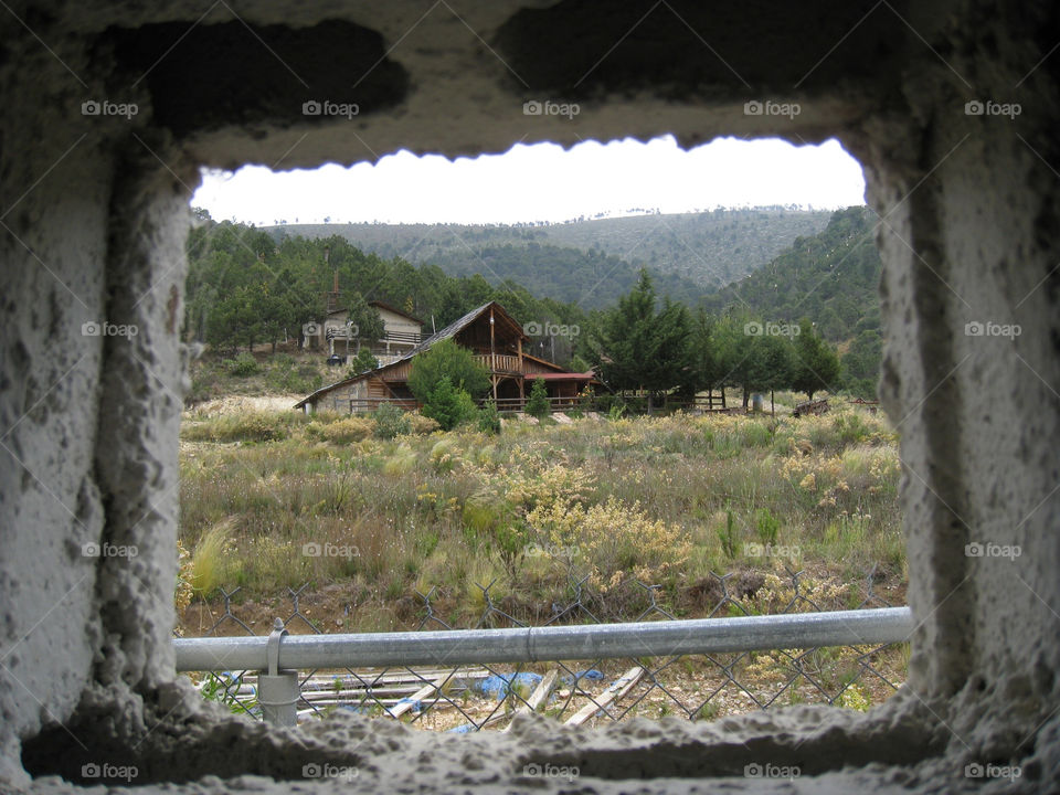 square fence trees house by mengzishiliu