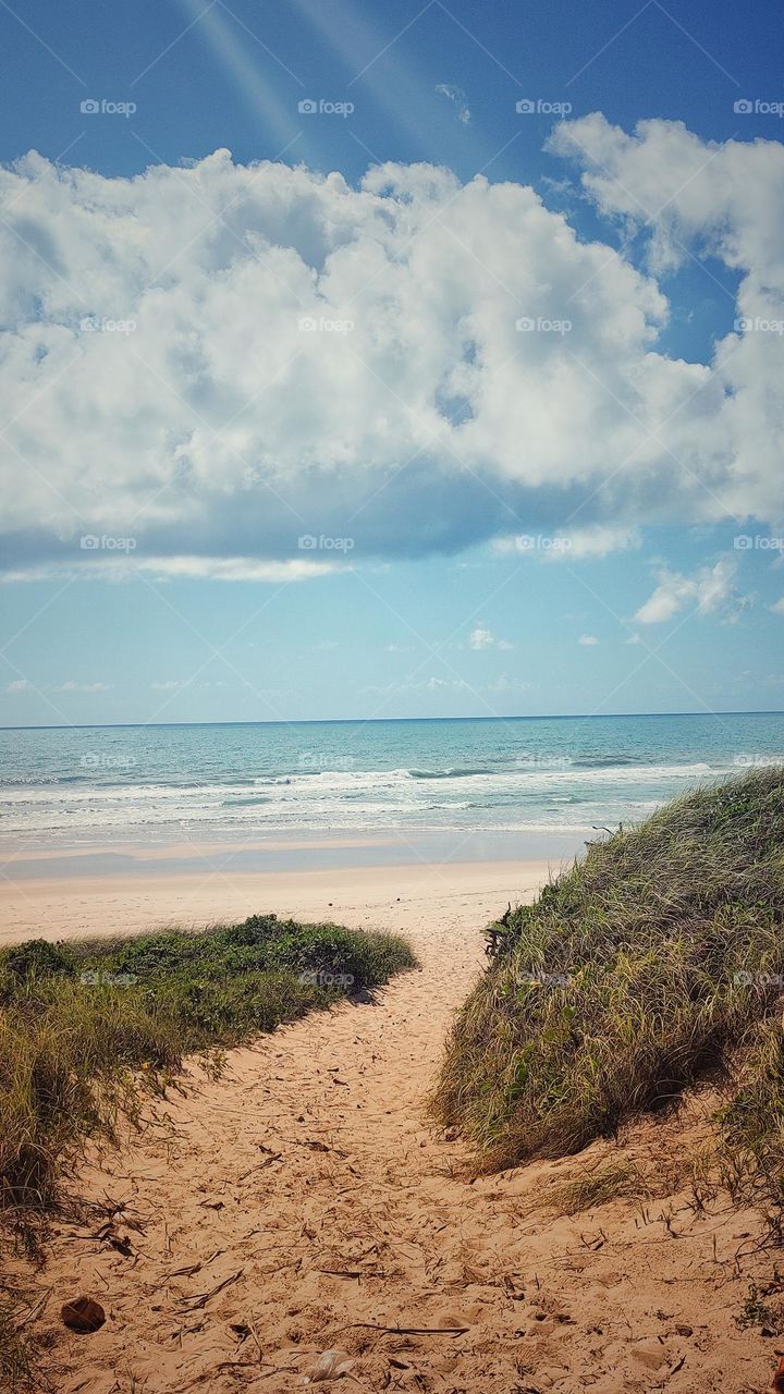 beautiful image of big white clouds over the sea.