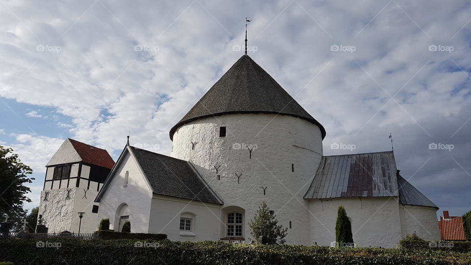 Traditional round-shaped church in Bornholm, Denmark