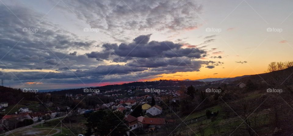 Colorfull sky above the city after sunset
