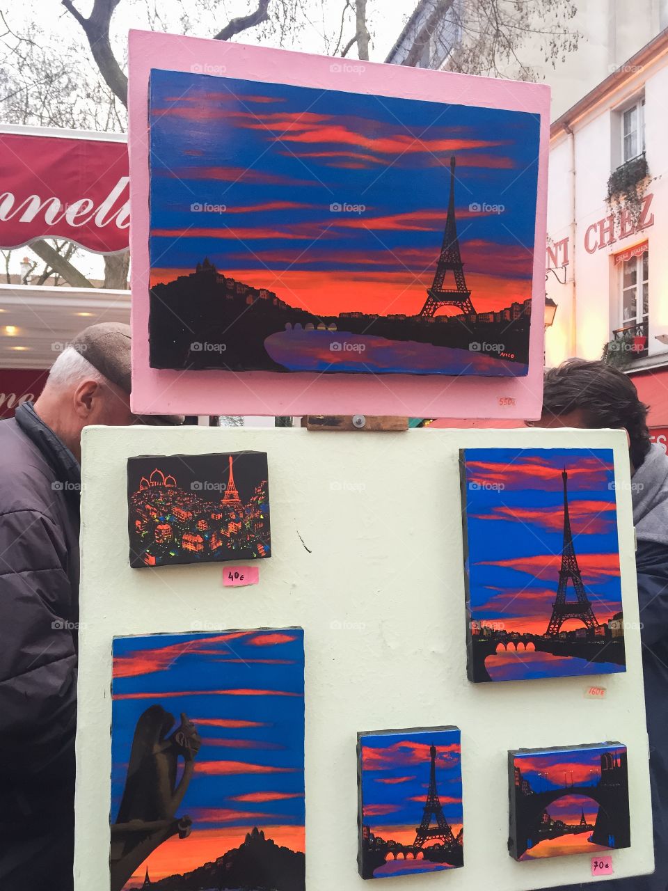 Paintings at  Sacré-Cœur square in Paris France.