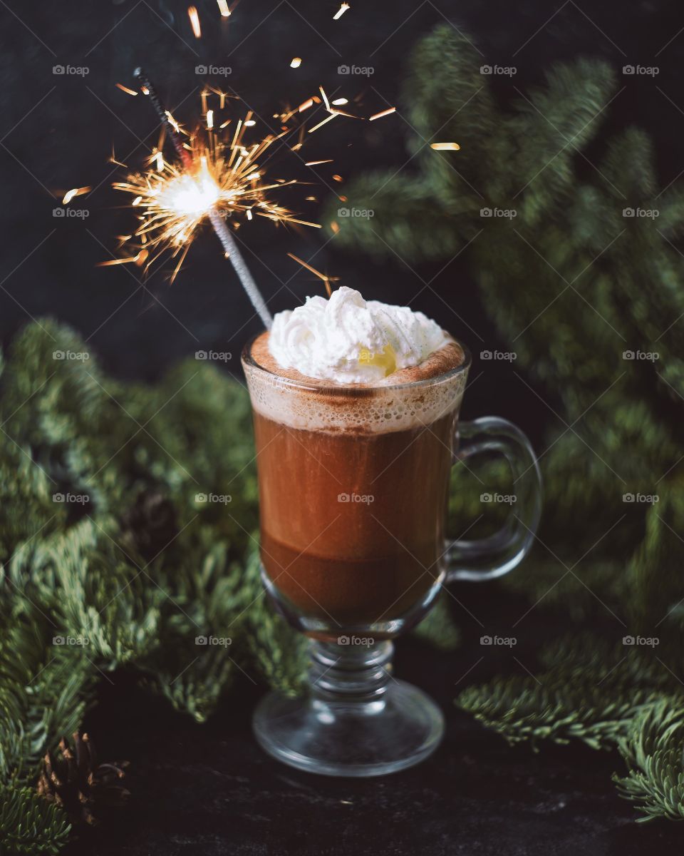 Cup of hot cocoa with sparklers
