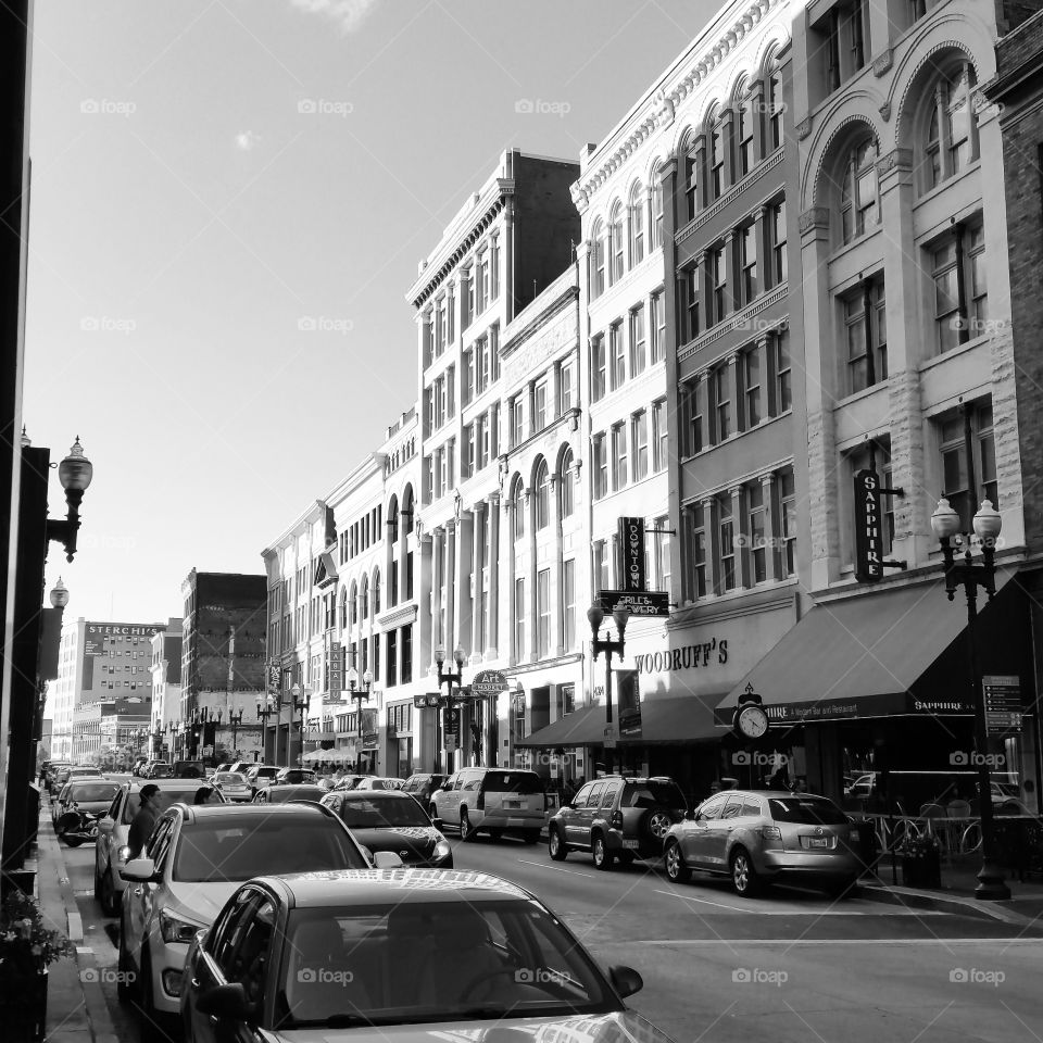Black and white downtown